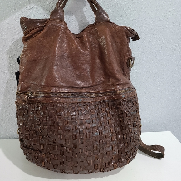 LANGELLOTTI Leather Brown Boho Convertible Bag - Picture 1 of 13